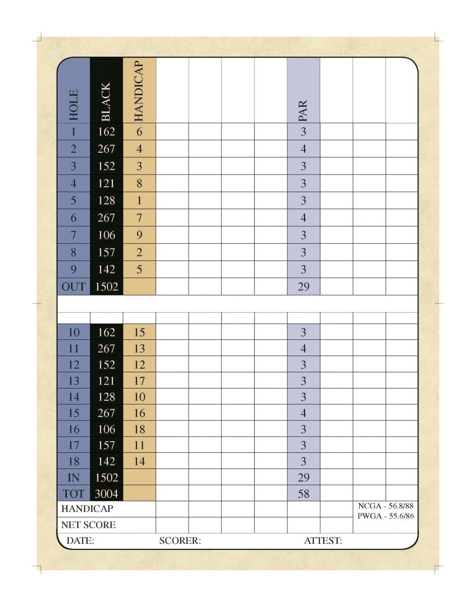 Sunken Course Scorecard Sunnyvale