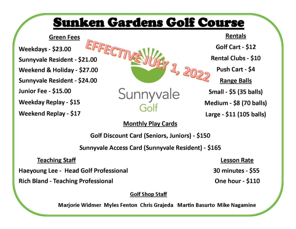 Sunken Golf Rates 